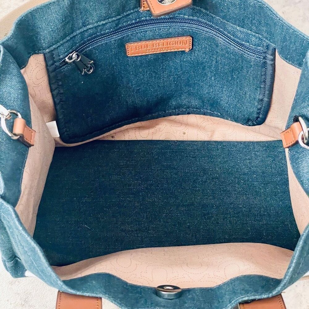 NWT Gorgeous True Religion Denim Signature Guitar Strap Crossbody Tote Bag - Picture 7 of 16